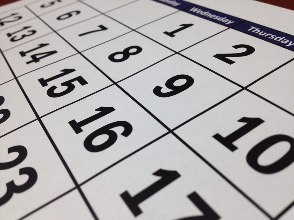 Image shows the close up of a calendar with the large numbers displayed.